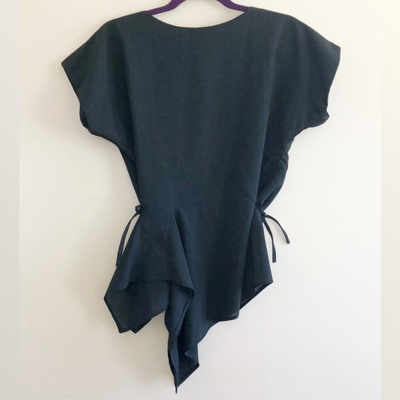 Meem Label UK Asymmetrical Black Side-Tie Blouse | Size S - Picture 9 of 11